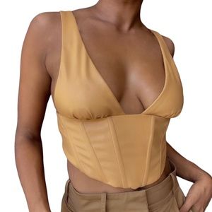 Zara Viral Sold Out Faux Leather Tan Corset Crop Top XS Extra Small